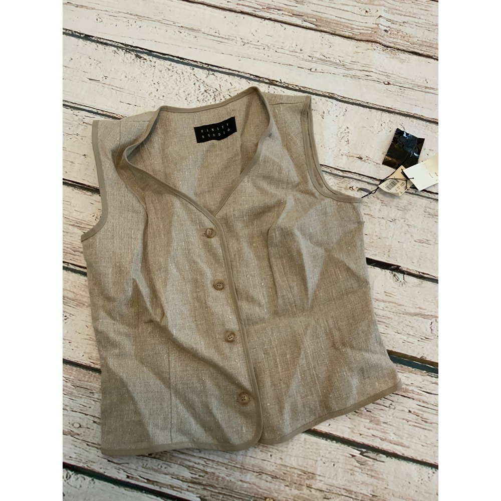 Finity Studio Womens 2 Piece Linen Vest and Maxi Skirt Set Beige Size 8 Made USA - Picture 4 of 5